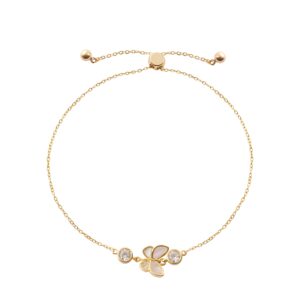 Butterfly Shell Zircon Slider Adjustable Gold Bracelet