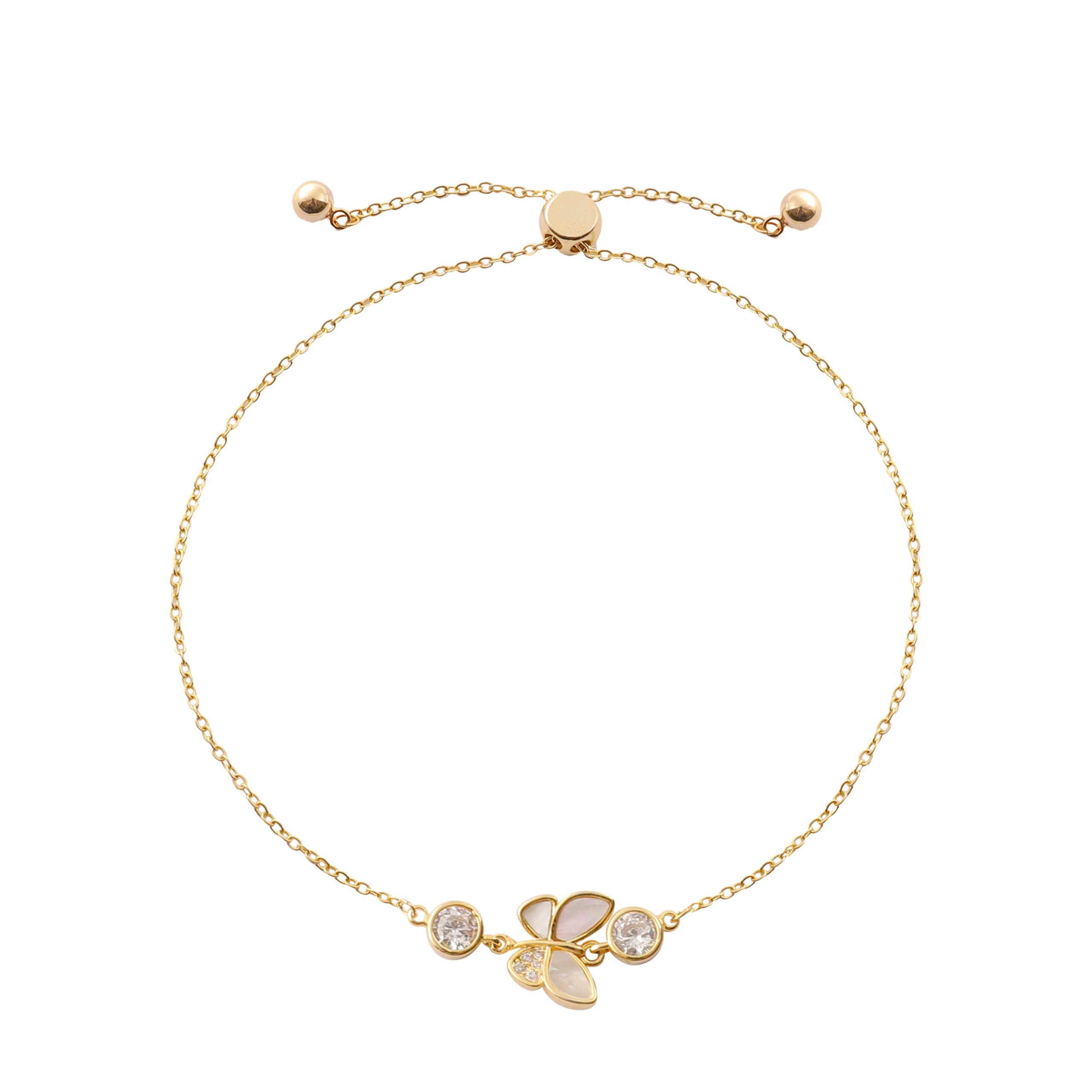 Butterfly Shell Zircon Slider Adjustable Gold Bracelet