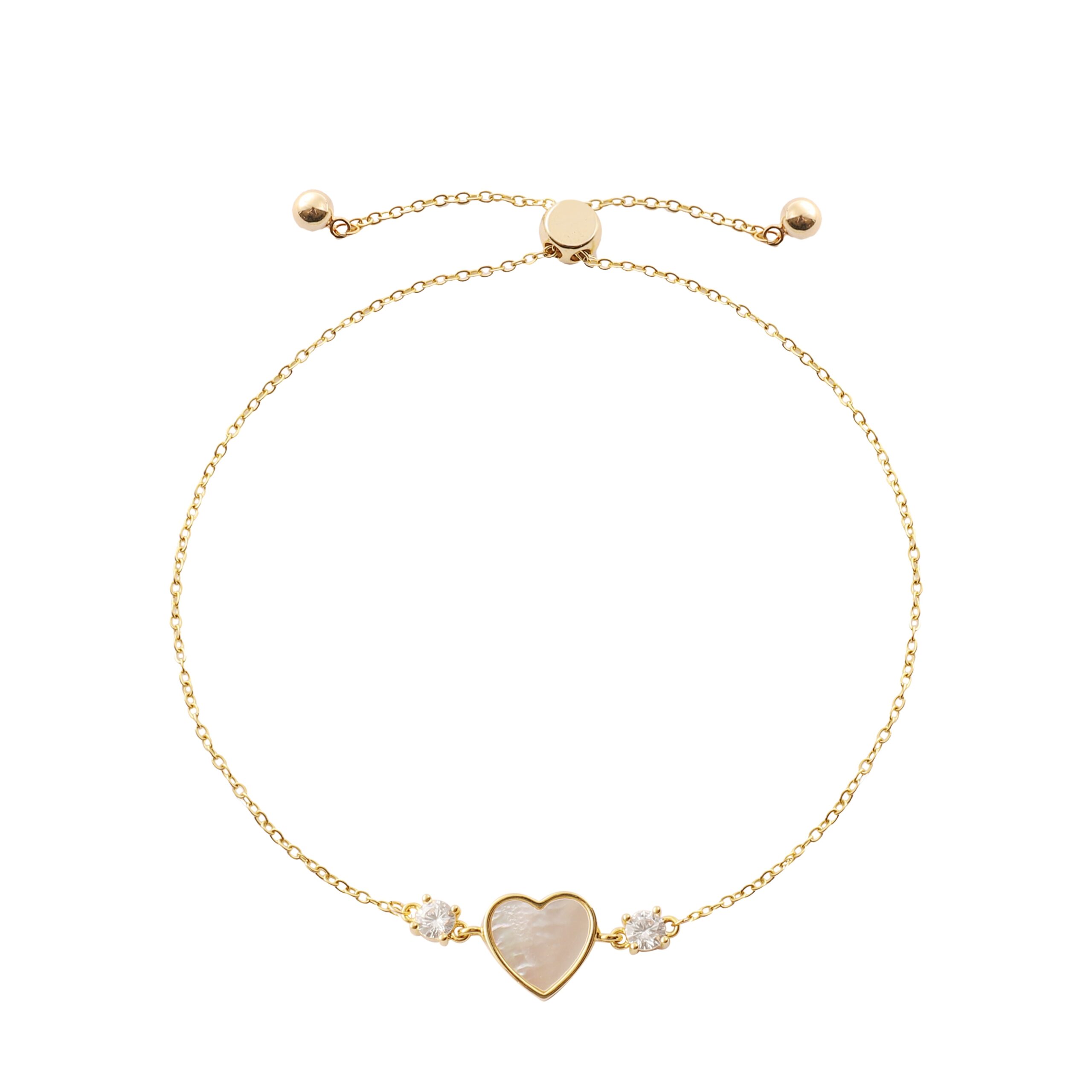 Heart Shell Zircon Slider Adjustable Gold Bracelet
