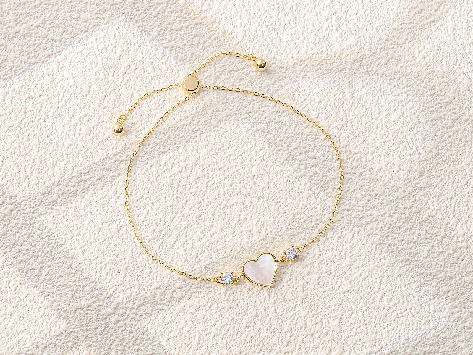 Heart Shell Zircon Slider Adjustable Gold Bracelet - 图片 2