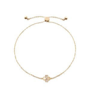 Four Leaf Clover Shell Zircon Adjustable Slider Gold Bracelet