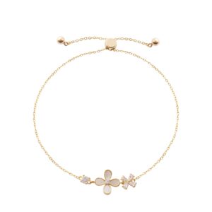 Double Flower Shell Zircon Slider Adjustable Gold Bracelet
