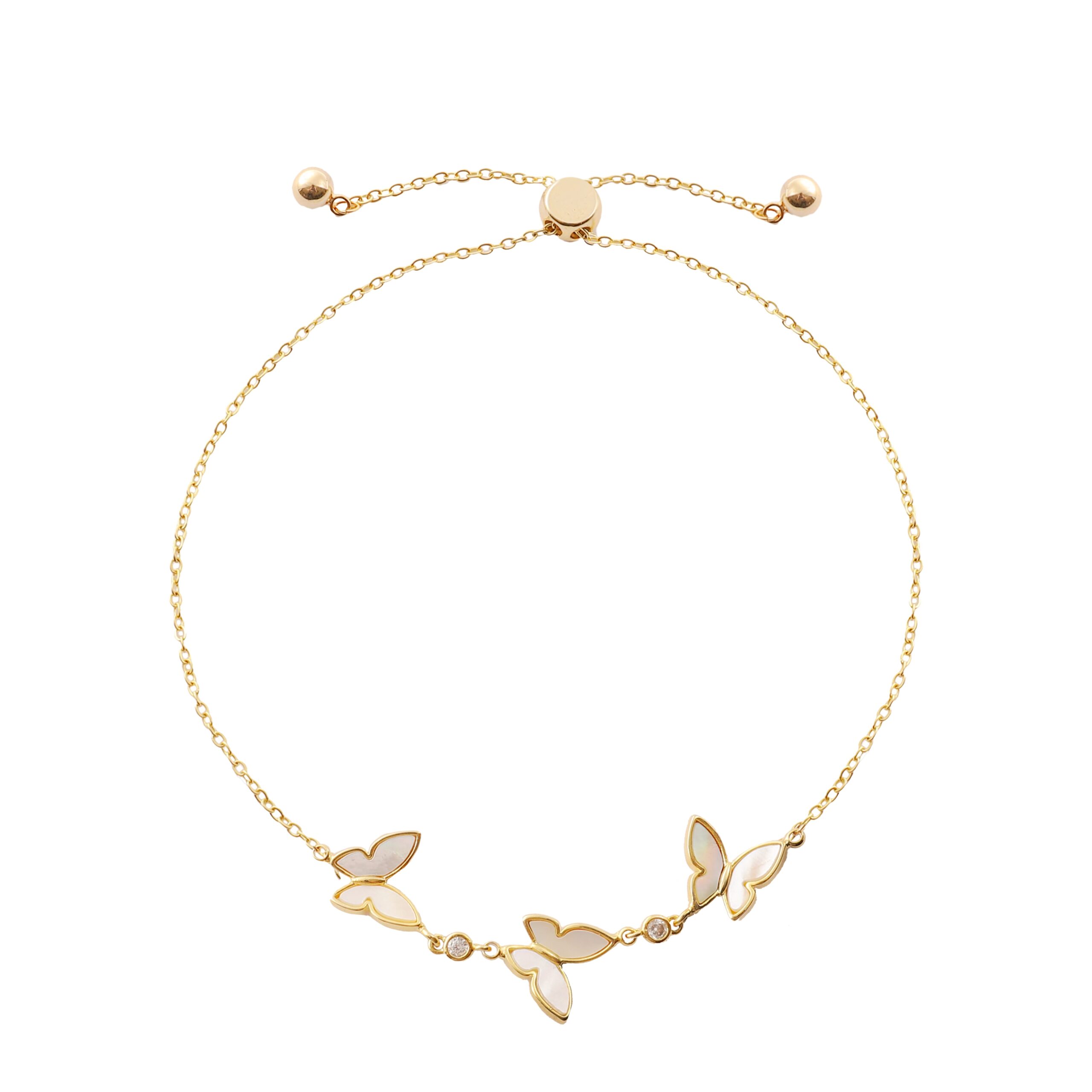 Butterfly Shell Slider Adjustable Gold Bracelet