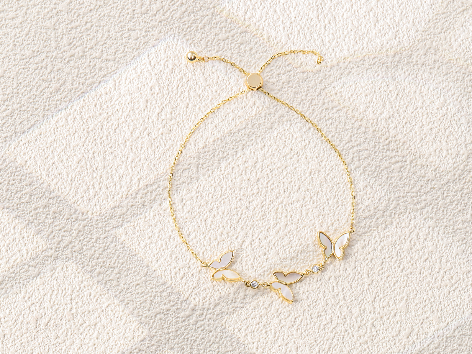 Butterfly Shell Slider Adjustable Gold Bracelet - 图片 2