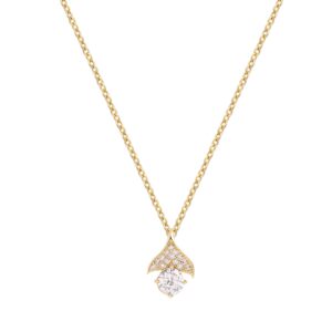 Double Style Mermaid Tail Zircon Pendant Necklace, Gold & Silver Two Tones