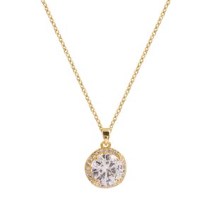Round Halo Zircon Pendant Necklace, Gold & Silver Two Tones