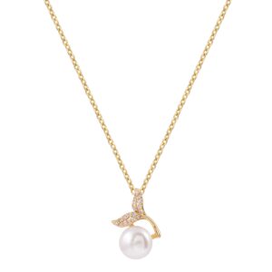 Leaf Zircon Imitation Pearl Pendant Necklace