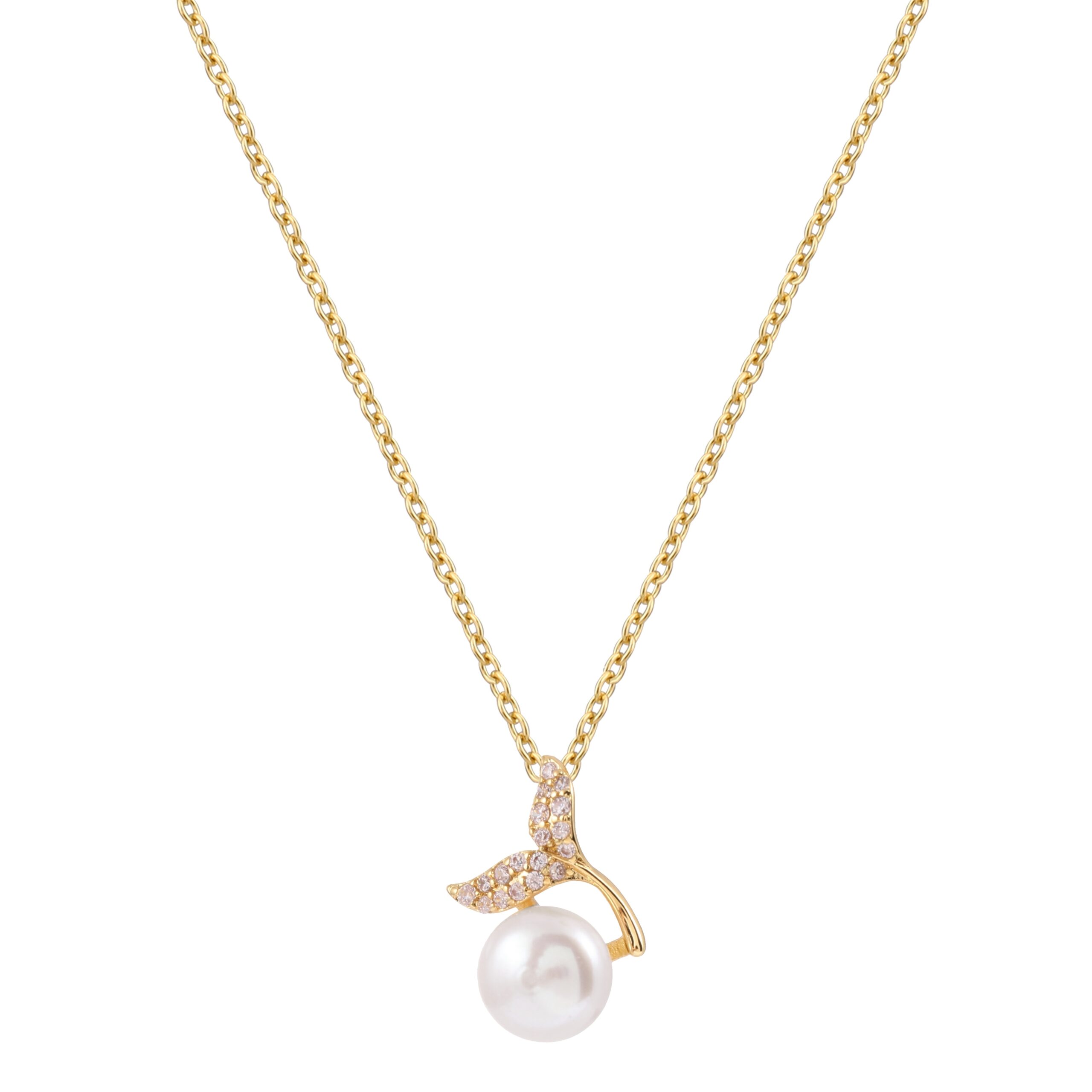 Leaf Zircon Imitation Pearl Pendant Necklace