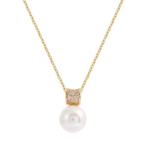 Square Zircon Frame Round Imitation Pearl Pendant Necklace