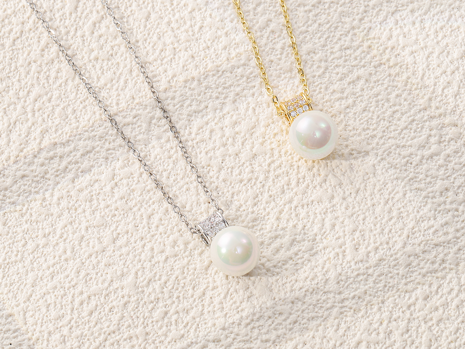Square Zircon Frame Round Imitation Pearl Pendant Necklace - 图片 2