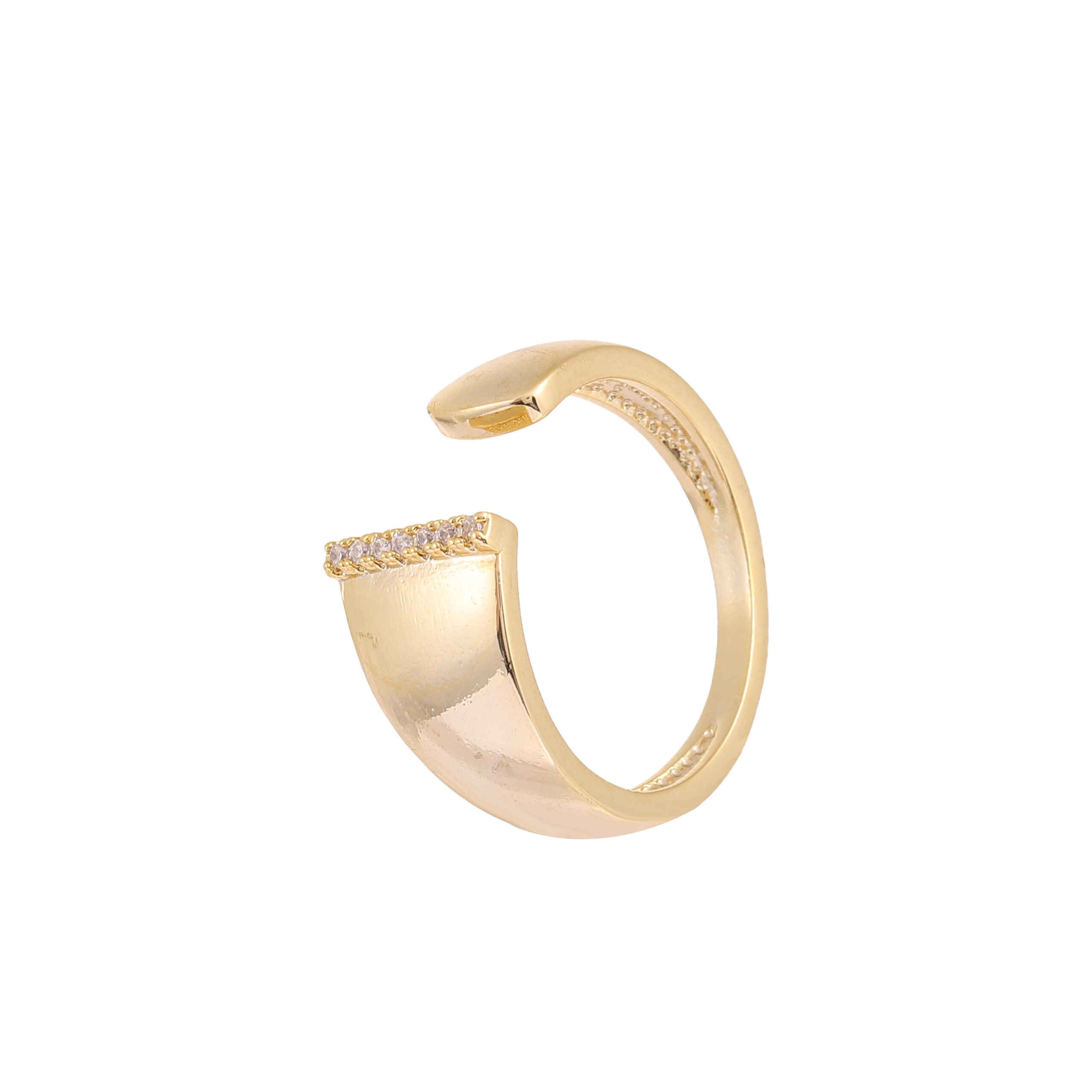 Gold Open Cuff Ring With Micro Pave Zircon Inlay