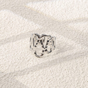 Irregular Hollow Wave Silver Open Cuff Ring
